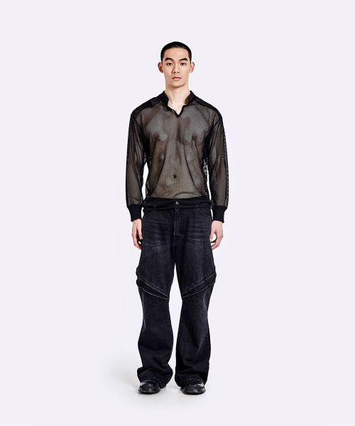 51%(フィフティーワンパーセント)の「Mesh henly neck longsleeve - Black(Tシャツ/カットソー・メンズ・その他・MEDIUM/LARGE)」の2枚目の写真
