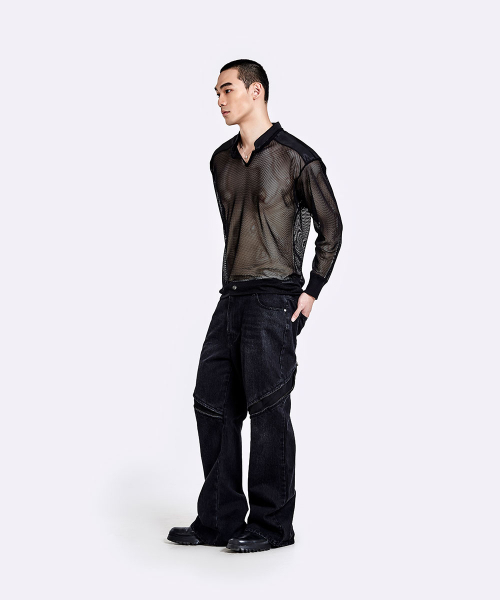 51%(フィフティーワンパーセント)の「Mesh henly neck longsleeve - Black(Tシャツ/カットソー・メンズ・その他・MEDIUM/LARGE)」の4枚目の写真