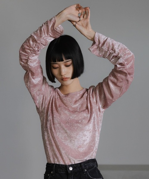 LOWRYS FARM（ローリーズファーム）の「ベロアドットＬＳ　631261（Tシャツ/カットソー・レディース・アイボリー/オフホワイト/シルバー/ブラック/ピンク系その他/グレー系その他2・FREE）」の5枚目の写真