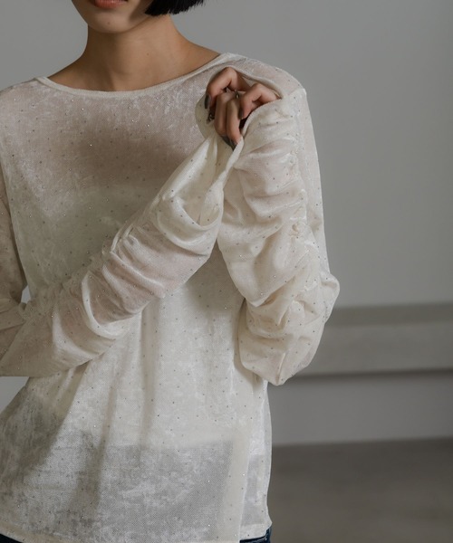 LOWRYS FARM（ローリーズファーム）の「ベロアドットＬＳ　631261（Tシャツ/カットソー・レディース・アイボリー/オフホワイト/シルバー/ブラック/ピンク系その他/グレー系その他2・FREE）」の7枚目の写真