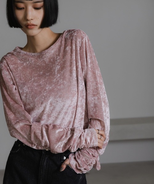 LOWRYS FARM（ローリーズファーム）の「ベロアドットＬＳ　631261（Tシャツ/カットソー・レディース・アイボリー/オフホワイト/シルバー/ブラック/ピンク系その他/グレー系その他2・FREE）」の9枚目の写真