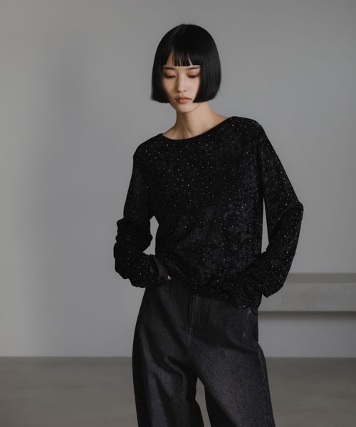 LOWRYS FARM（ローリーズファーム）の「ベロアドットＬＳ　631261（Tシャツ/カットソー・レディース・アイボリー/オフホワイト/シルバー/ブラック/ピンク系その他/グレー系その他2・FREE）」の10枚目の写真