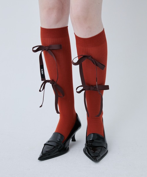 SORIN（ソリン　）の「Rayon Wool Ribbon Socks/レーヨンウールリボンソックス（ソックス/靴下・レディース・ダークグレー/キャメル/ピンク/ブラック・F）」の3枚目の写真
