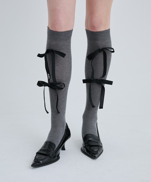 SORIN（ソリン　）の「Rayon Wool Ribbon Socks/レーヨンウールリボンソックス（ソックス/靴下・レディース・ダークグレー/キャメル/ピンク/ブラック・F）」の2枚目の写真