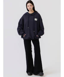 Embroidered logo patch oversized hoodie (navy)