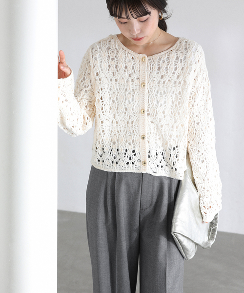 La TOTALITE（ラトータリテ）の「【洗える】モールエンブロイダリーカーディガン（カーディガン/ボレロ・レディース・ホワイト/ブラック・FREE）」の2枚目の写真