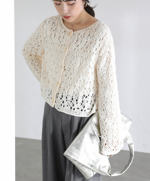 La TOTALITE（ラトータリテ）の「【洗える】モールエンブロイダリーカーディガン（カーディガン/ボレロ・レディース・ホワイト/ブラック・FREE）」の3枚目の写真