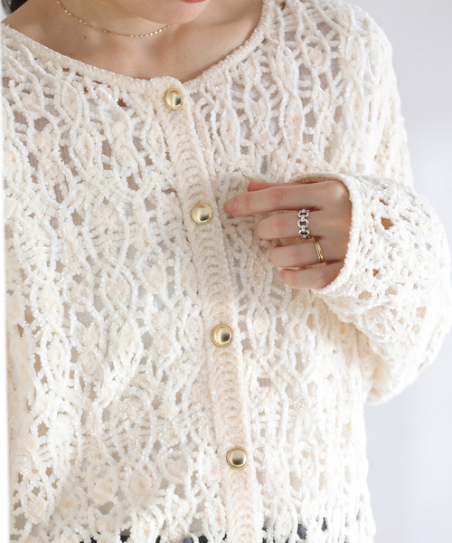 La TOTALITE（ラトータリテ）の「【洗える】モールエンブロイダリーカーディガン（カーディガン/ボレロ・レディース・ホワイト/ブラック・FREE）」の5枚目の写真