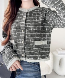 mily bilet（ミウィビレット）の「【mily bilet】甘さに恋して、気品きらり♪ツイードニットパールボタンカーディガン（長袖）（カーディガン/ボレロ）」