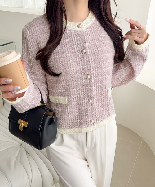 mily bilet(ミウィビレット)の「【mily bilet】甘さに恋して、気品きらり♪ツイードニットパールボタンカーディガン(長袖)(カーディガン/ボレロ・レディース・アイボリー/チャコール/ピンク/ブルー/ブラウン・MEDIUM/LARGE/X-LARGE/SMALL)」の21枚目の写真