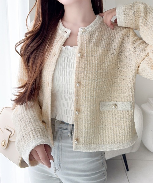 mily bilet(ミウィビレット)の「【mily bilet】甘さに恋して、気品きらり♪ツイードニットパールボタンカーディガン(長袖)(カーディガン/ボレロ・レディース・アイボリー/チャコール/ピンク/ブルー/ブラウン・MEDIUM/LARGE/X-LARGE/SMALL)」の18枚目の写真