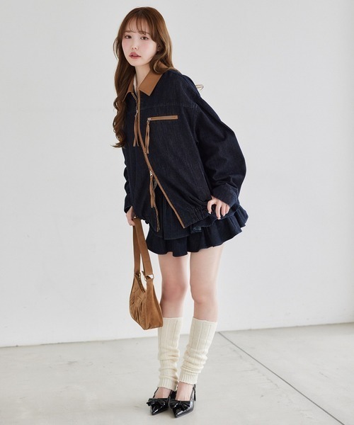 one after another NICE CLAUP（ワンアフターアナザーナイスクラップ）の「【WEB限定】セットアップ対応/オーバーサイズパイピングジャケット（ブルゾン・レディース・サックスブルー/ネイビー・FREE）」の3枚目の写真