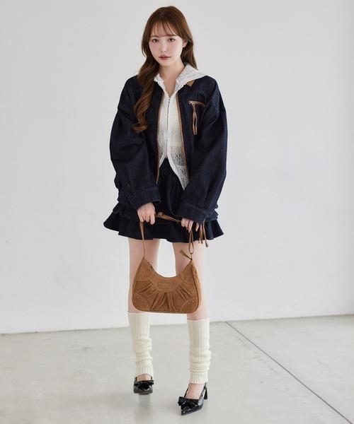 one after another NICE CLAUP（ワンアフターアナザーナイスクラップ）の「【WEB限定】セットアップ対応/オーバーサイズパイピングジャケット（ブルゾン・レディース・サックスブルー/ネイビー・FREE）」の4枚目の写真