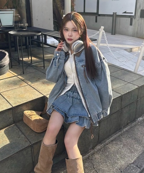 one after another NICE CLAUP（ワンアフターアナザーナイスクラップ）の「【WEB限定】セットアップ対応/オーバーサイズパイピングジャケット（ブルゾン・レディース・サックスブルー/ネイビー・FREE）」の8枚目の写真