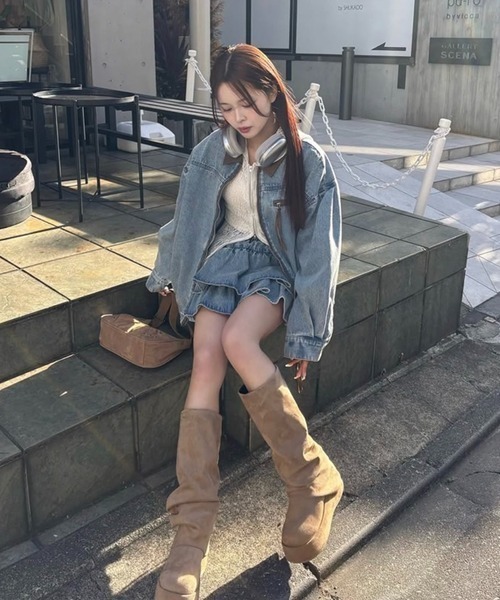 one after another NICE CLAUP（ワンアフターアナザーナイスクラップ）の「【WEB限定】セットアップ対応/オーバーサイズパイピングジャケット（ブルゾン・レディース・サックスブルー/ネイビー・FREE）」の9枚目の写真