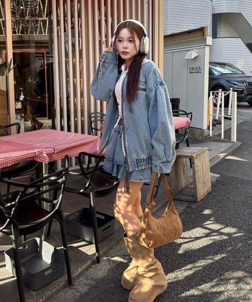 one after another NICE CLAUP（ワンアフターアナザーナイスクラップ）の「【WEB限定】セットアップ対応/オーバーサイズパイピングジャケット（ブルゾン・レディース・サックスブルー/ネイビー・FREE）」の10枚目の写真