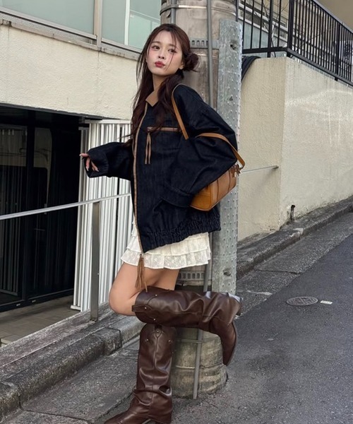 one after another NICE CLAUP（ワンアフターアナザーナイスクラップ）の「【WEB限定】セットアップ対応/オーバーサイズパイピングジャケット（ブルゾン・レディース・サックスブルー/ネイビー・FREE）」の13枚目の写真