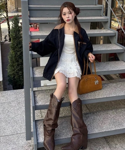 one after another NICE CLAUP（ワンアフターアナザーナイスクラップ）の「【WEB限定】セットアップ対応/オーバーサイズパイピングジャケット（ブルゾン・レディース・サックスブルー/ネイビー・FREE）」の14枚目の写真