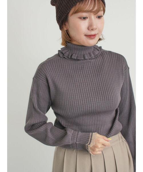 Samansa Mos2（サマンサ モスモス）の「袖口配色スカラップタートルニット（ニット/セーター・レディース・ベージュ/チャコールグレー/レッド・F）」の14枚目の写真