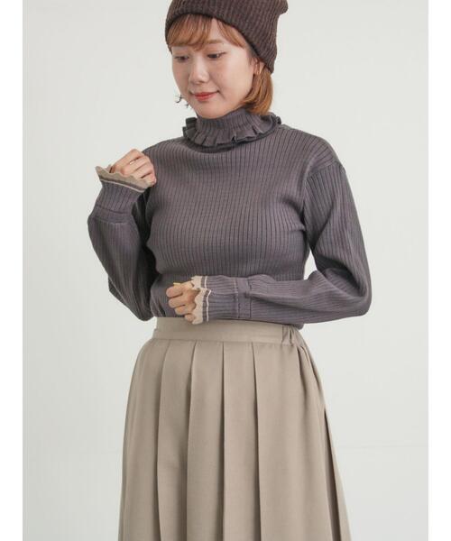 Samansa Mos2（サマンサ モスモス）の「袖口配色スカラップタートルニット（ニット/セーター・レディース・ベージュ/チャコールグレー/レッド・F）」の17枚目の写真