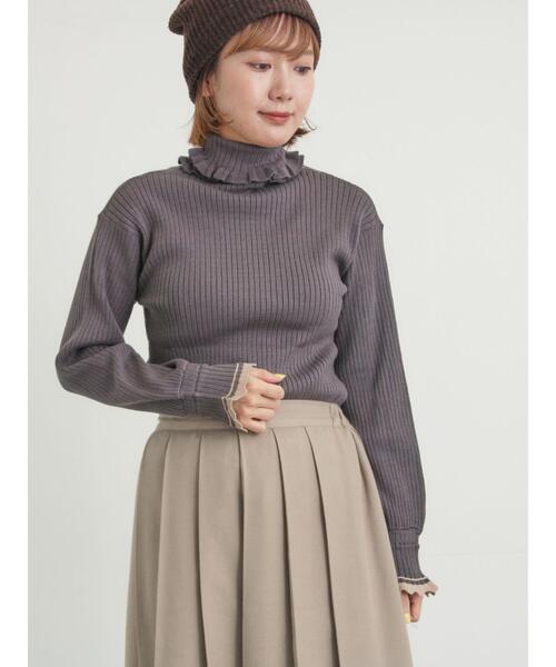 Samansa Mos2（サマンサ モスモス）の「袖口配色スカラップタートルニット（ニット/セーター・レディース・ベージュ/チャコールグレー/レッド・F）」の18枚目の写真