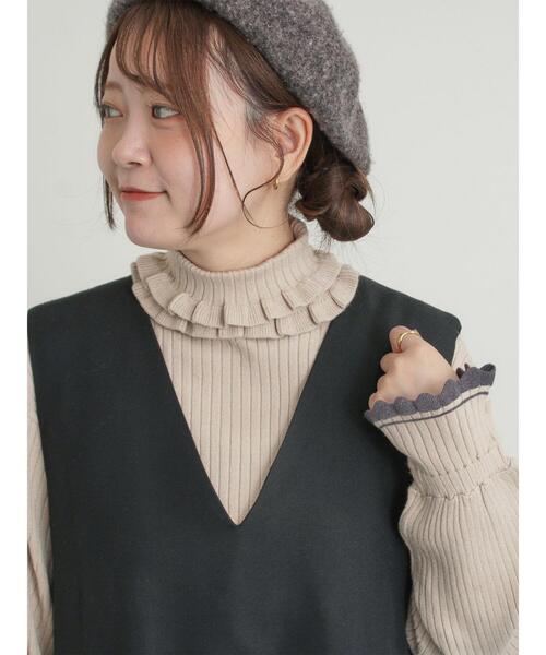 Samansa Mos2（サマンサ モスモス）の「袖口配色スカラップタートルニット（ニット/セーター・レディース・ベージュ/チャコールグレー/レッド・F）」の21枚目の写真