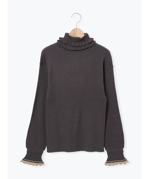 セール】袖口配色スカラップタートルニット（ニット/セーター