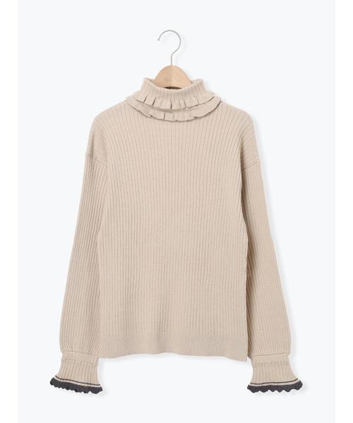セール】袖口配色スカラップタートルニット（ニット/セーター