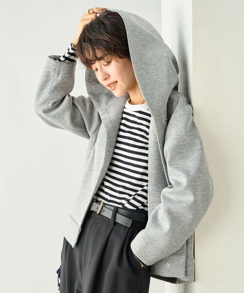 NOLLEY’S（ノーリーズ）の「【追加】ウォッシャブルエアボールフードブルゾン（ブルゾン・レディース・グレー/オフホワイト/ブラック・38）」の7枚目の写真