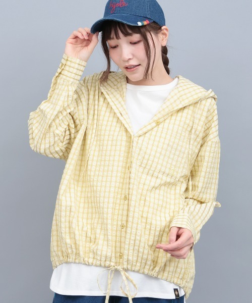 チチカカ(チチカカ)の「フード付きチェックシャツ(シャツ/ブラウス・レディース・ホワイト/ブラック/グリーン・FREE)」の3枚目の写真