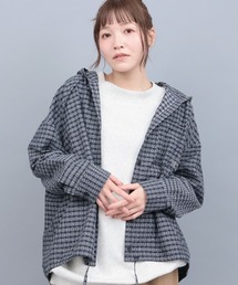 フード付きチェックシャツ