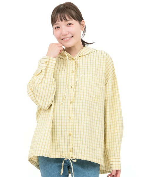 チチカカ(チチカカ)の「フード付きチェックシャツ(シャツ/ブラウス・レディース・ホワイト/ブラック/グリーン・FREE)」の10枚目の写真