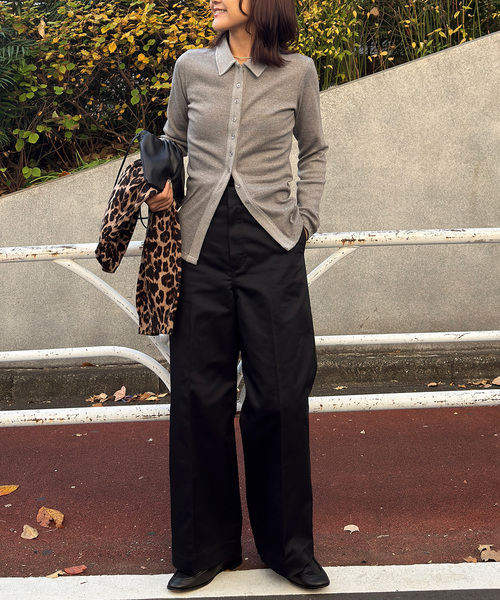 OUTDOOR PRODUCTS（アウトドアプロダクツ）の「T/C ライトクロスワイドストレートパンツ（スラックス・レディース・ブラック/チャコールグレー/レッド・36/38）」の8枚目の写真