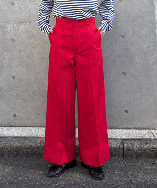 OUTDOOR PRODUCTS（アウトドアプロダクツ）の「T/C ライトクロスワイドストレートパンツ（スラックス・レディース・ブラック/チャコールグレー/レッド・36/38）」の17枚目の写真