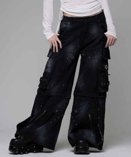 REFLEM 2WAY リメイクデザインワイドデニムパンツ REFLEM/レフレム』リメイクデザイン2WAYワイドデニムパンツ（デニム