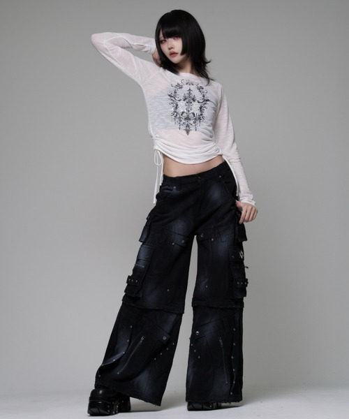 REFLEM(レフレム)の「『REFLEM/レフレム』リメイクデザイン2WAYワイドデニムパンツ(デニムパンツ・レディース・ブラック/グレー・FREE)」の11枚目の写真