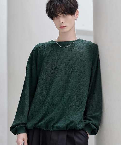 ETELIO（エテリオ）の「シャーリングロングTシャツ【ドローコード付き】（Tシャツ/カットソー・メンズ・チャコール/ブラック/グリーン/ブラウン/ホワイト・XL/L/M/S）」の5枚目の写真