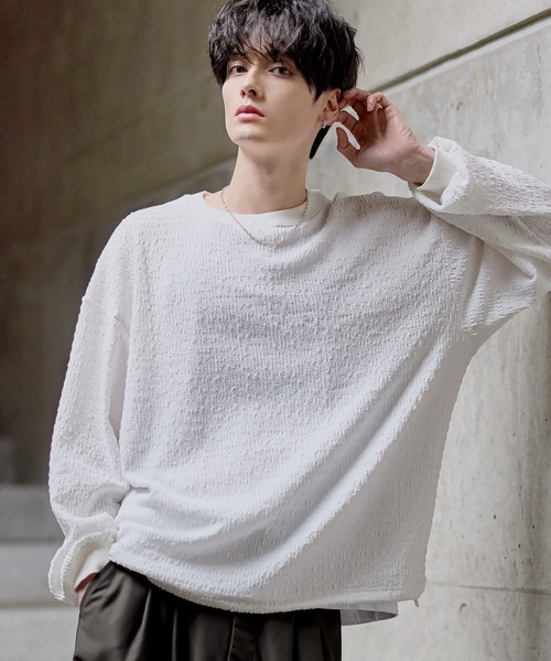 ETELIO（エテリオ）の「シャーリングロングTシャツ【ドローコード付き】（Tシャツ/カットソー・メンズ・チャコール/ブラック/グリーン/ブラウン/ホワイト・XL/L/M/S）」の17枚目の写真