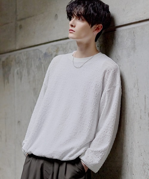 ETELIO（エテリオ）の「シャーリングロングTシャツ【ドローコード付き】（Tシャツ/カットソー・メンズ・チャコール/ブラック/グリーン/ブラウン/ホワイト・XL/L/M/S）」の20枚目の写真