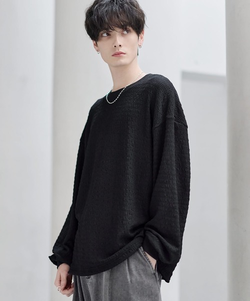 ETELIO（エテリオ）の「シャーリングロングTシャツ【ドローコード付き】（Tシャツ/カットソー・メンズ・チャコール/ブラック/グリーン/ブラウン/ホワイト・XL/L/M/S）」の8枚目の写真