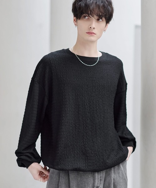 ETELIO（エテリオ）の「シャーリングロングTシャツ【ドローコード付き】（Tシャツ/カットソー・メンズ・チャコール/ブラック/グリーン/ブラウン/ホワイト・XL/L/M/S）」の9枚目の写真