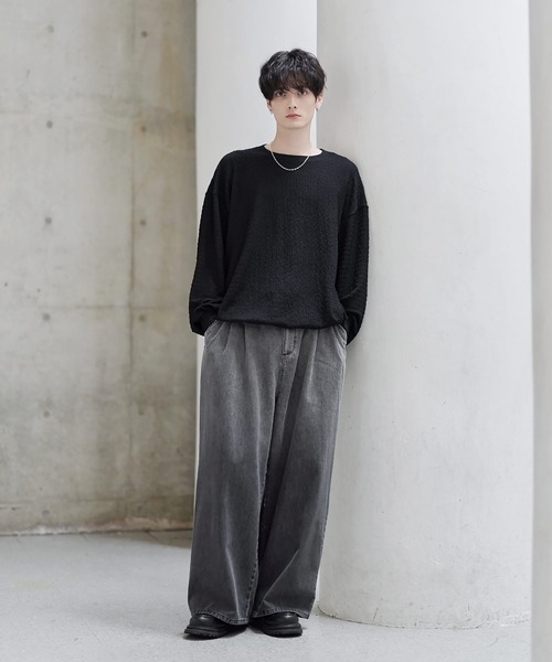 ETELIO（エテリオ）の「シャーリングロングTシャツ【ドローコード付き】（Tシャツ/カットソー・メンズ・チャコール/ブラック/グリーン/ブラウン/ホワイト・XL/L/M/S）」の12枚目の写真