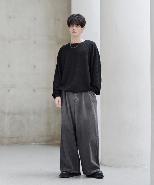 ETELIO（エテリオ）の「シャーリングロングTシャツ【ドローコード付き】（Tシャツ/カットソー・メンズ・チャコール/ブラック/グリーン/ブラウン/ホワイト・XL/L/M/S）」の13枚目の写真