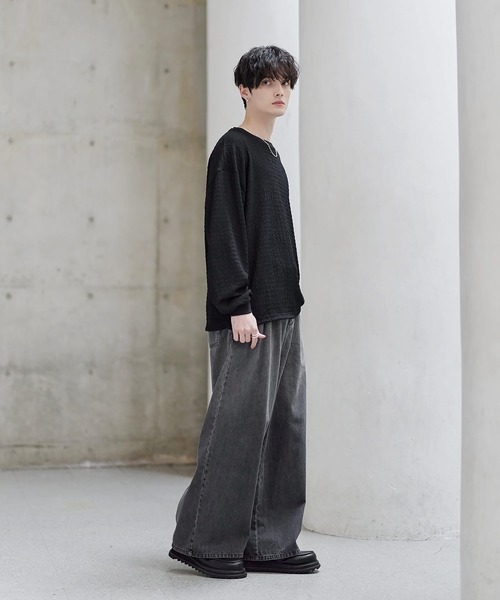 ETELIO（エテリオ）の「シャーリングロングTシャツ【ドローコード付き】（Tシャツ/カットソー・メンズ・チャコール/ブラック/グリーン/ブラウン/ホワイト・XL/L/M/S）」の14枚目の写真