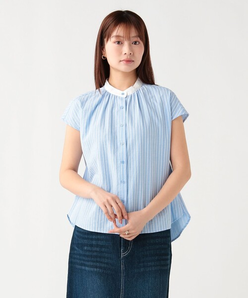 BEAMS HEART(ビームスハート)の「クレリック ストライプ シャツ(シャツ/ブラウス・レディース・サックスブルー/オフホワイト/ネイビー・FREE)」の1枚目の写真