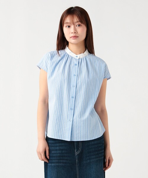 BEAMS HEART(ビームスハート)の「クレリック ストライプ シャツ(シャツ/ブラウス・レディース・サックスブルー/オフホワイト/ネイビー・FREE)」の6枚目の写真