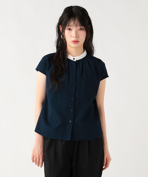 BEAMS HEART(ビームスハート)の「クレリック ストライプ シャツ(シャツ/ブラウス・レディース・サックスブルー/オフホワイト/ネイビー・FREE)」の10枚目の写真