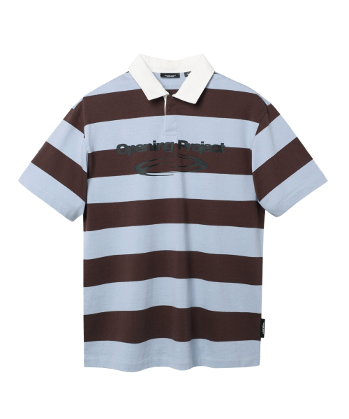 Identity Stripe Collar Half T Shirt - Blue