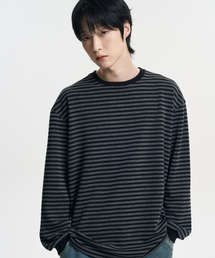 MOOVN（ムブン）の「[リニューアル]オーバーサイズストライプロングスリーブTシャツチャコール（Tシャツ/カットソー）」