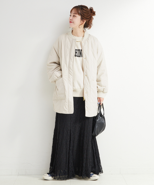 B.C STOCK（ベーセーストック）の「《追加5》保温 / リブ付き中綿ブルゾン（ブルゾン・レディース・ブラック/カーキ/アイボリー・FREE）」の12枚目の写真